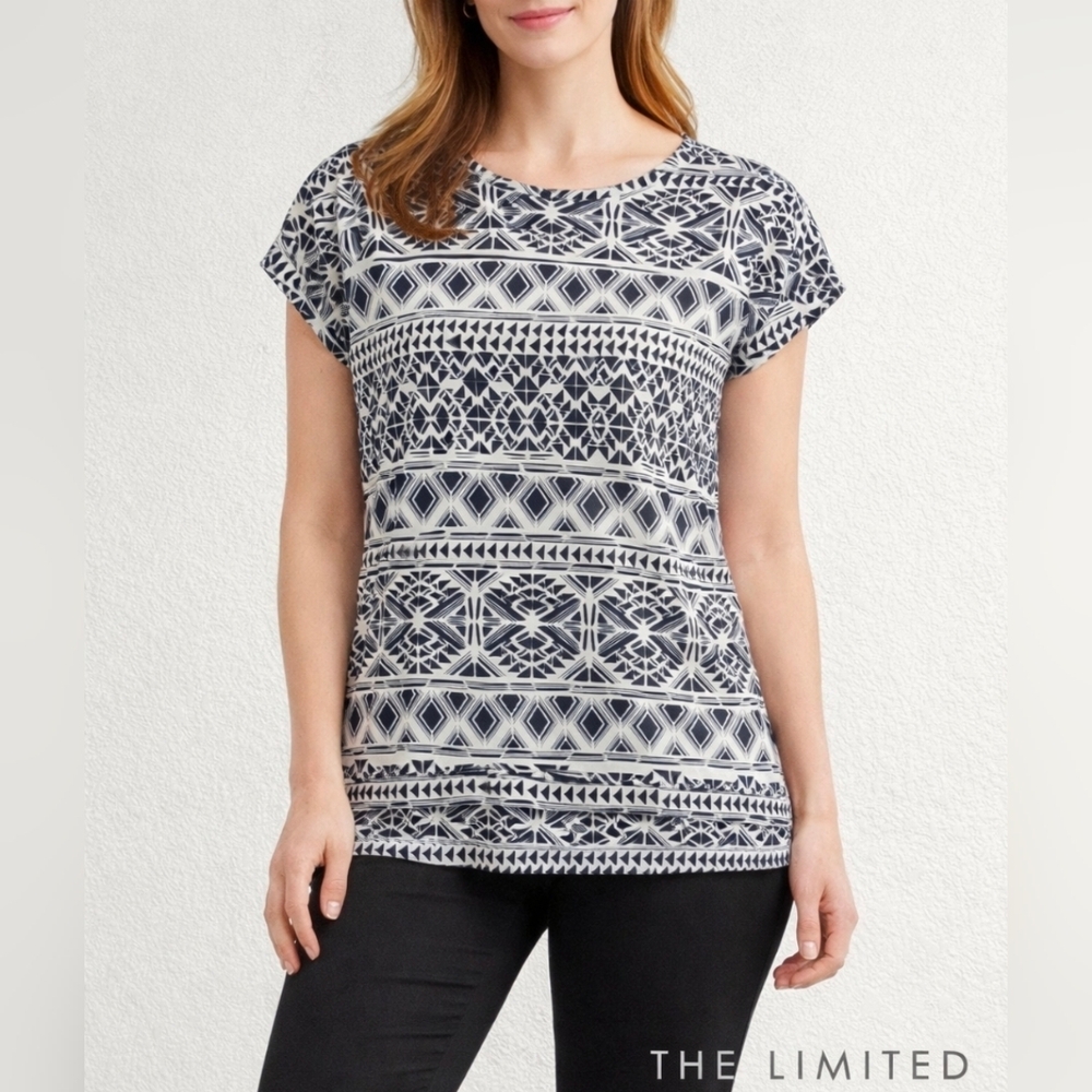 The Limited Geometric Print Tunic Top – Navy/White – Round Neck